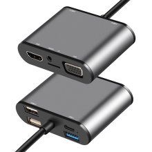 Dokovací stanice / port replikátor pro Apple MacBook - USB-C na USB-C + 3x USB-A + Micro SD + HDMI + VGA - šedá