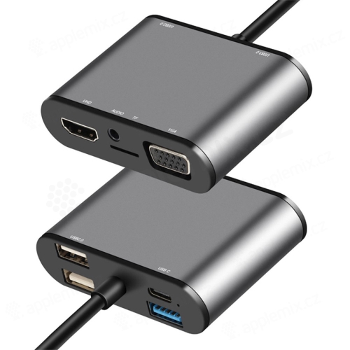 Dokovacia stanica / replikátor portov pre Apple MacBook - USB-C na USB-C + 3x USB-A + Micro SD + HDMI + VGA - sivá