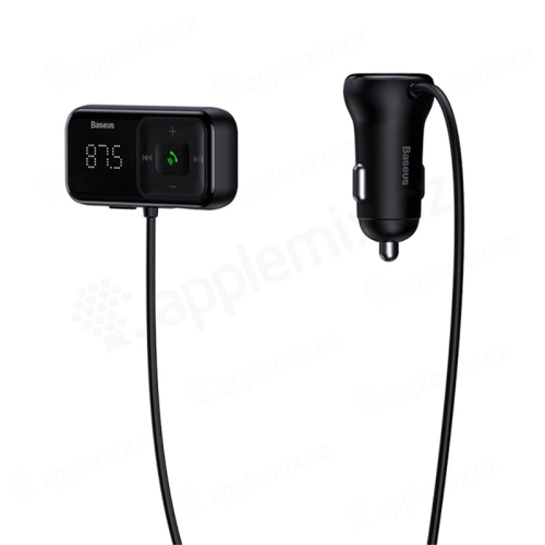 FM vysielač/vysielač + nabíjačka do auta BASEUS - 2x USB + Bluetooth handsfree - LED displej - čierny