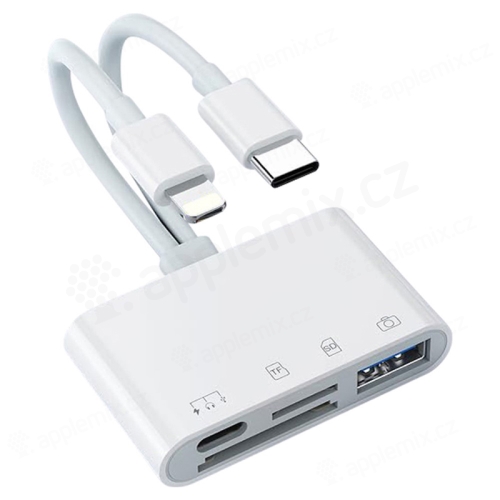 Apple iPhone / iPad Lightning / USB-C na USB-C + USB-A + SD / Micro SD adaptér