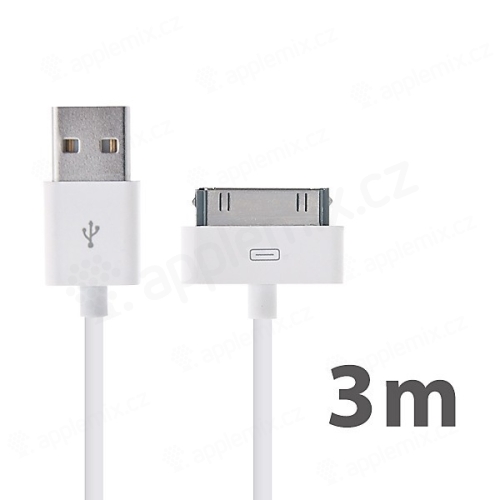 Synchronizačný a dobíjací kábel USB pre Apple iPhone / iPad / iPod - 3 m biely