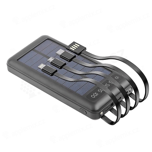 Externá batéria / powerbanka SETTY - 10000 mAh - solárne nabíjanie + 4x kábel - čierna